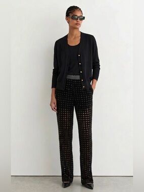 ZARA Black Velvet Grid Checkered Sheer Panel Trousers Sz Small Fairy Goth Party